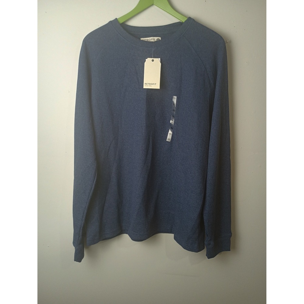 Retrofit Mens XXL Waffle Knit Thermal Shirt Navy Blue Boxy Fit Raglan KHREF5D865